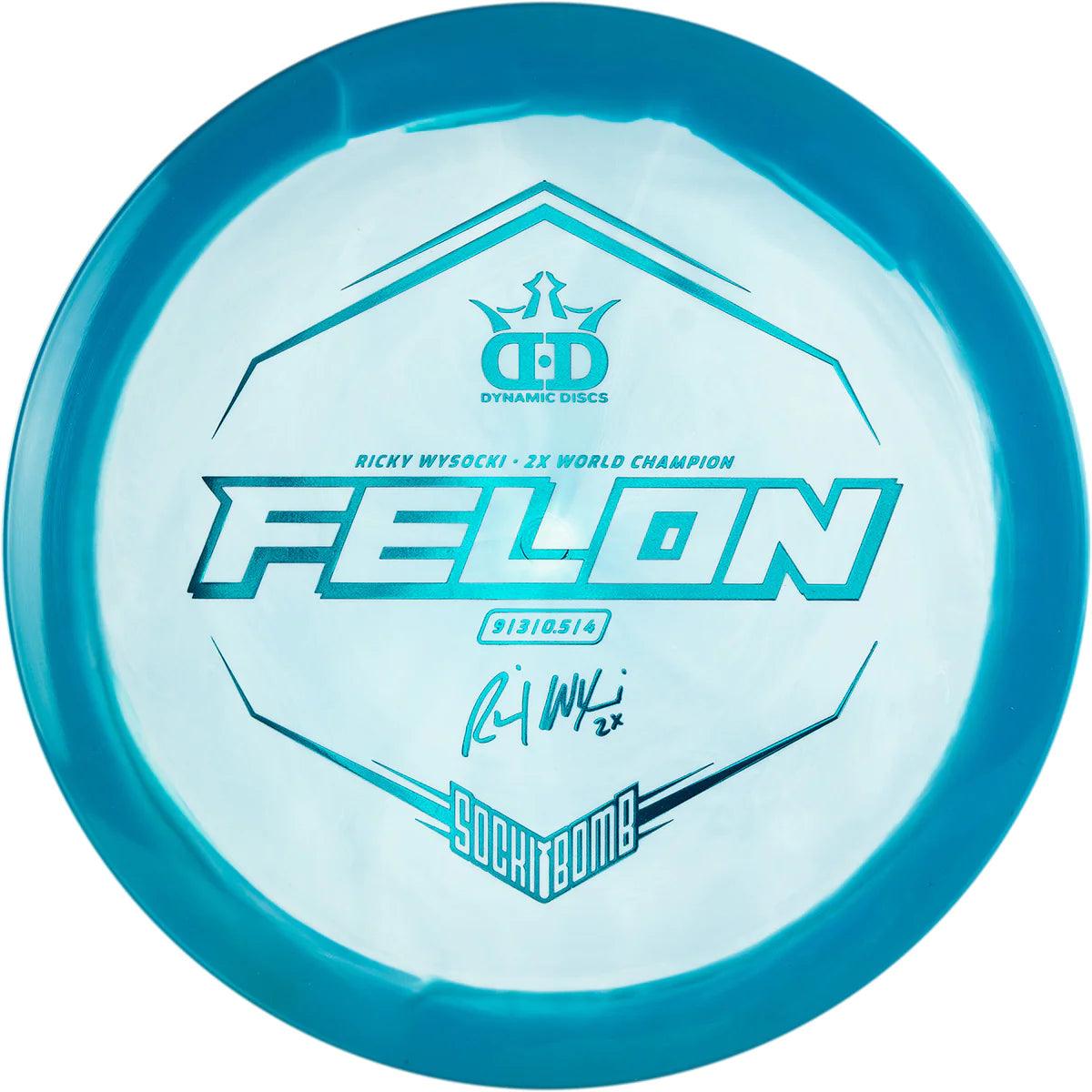 Dynamic Discs Lucid Ice Glimmer Felon - Ricky Wysocki Sockibomb Stamp - PAR3 | Disku golfs